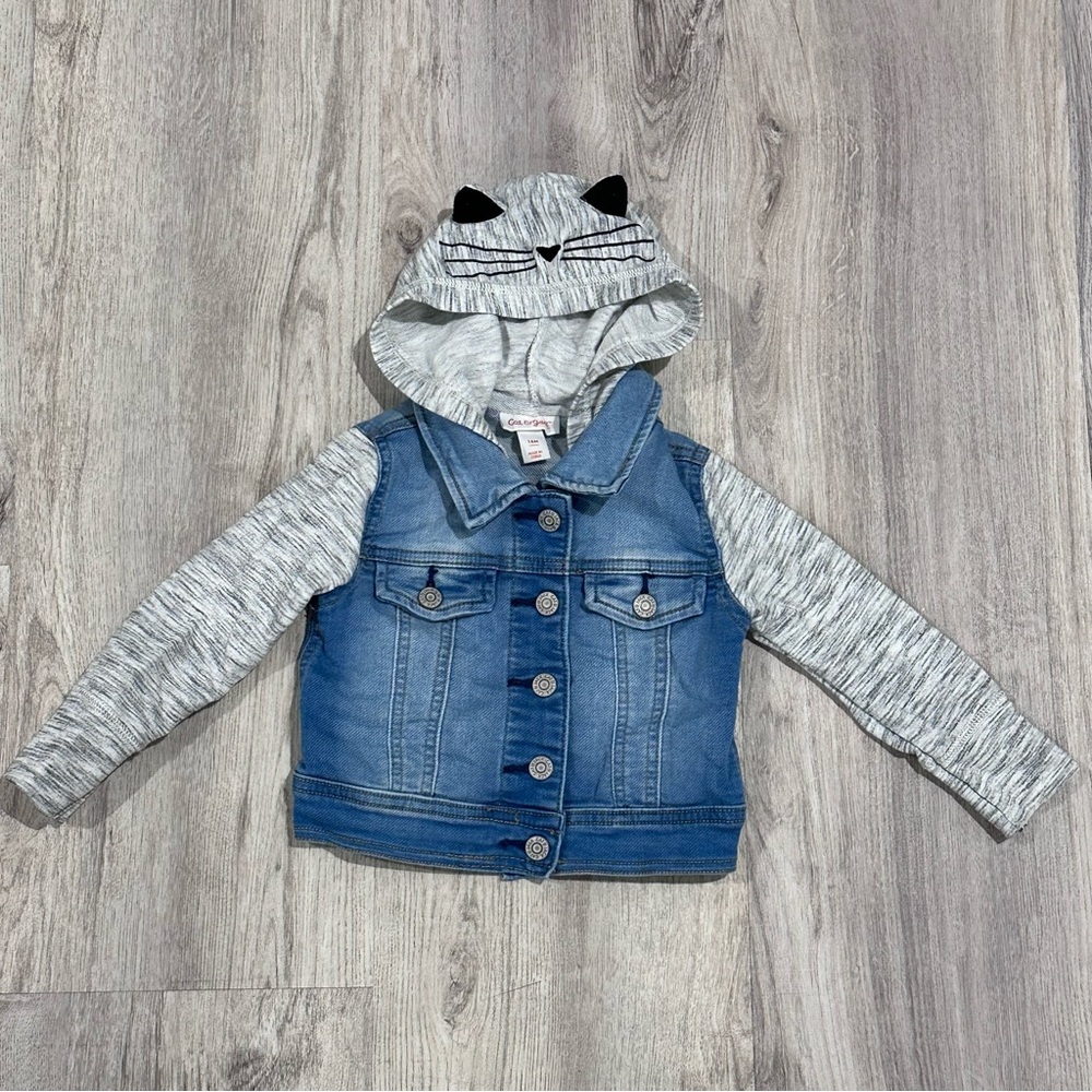 Cat & Jack Blue Denim Jacket with Gray Hood Size 18m